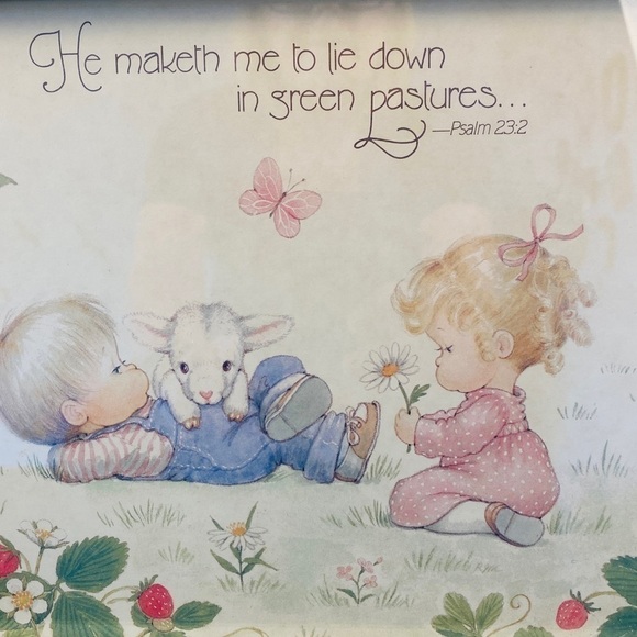 23RD psalm Christian nursery art pale yellow children strawberries lamb - Picture 2 of 12